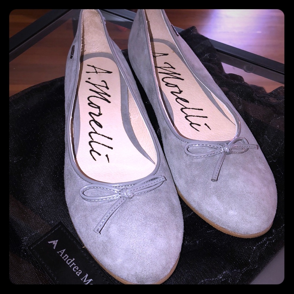 Grey suede ballet flats hidden heel 1/2 in